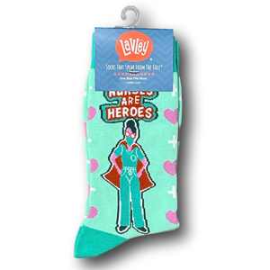 3/$18 Superhero Nurse "Nurses Are Heroes" Funny Novelty Crew Socks - NWT